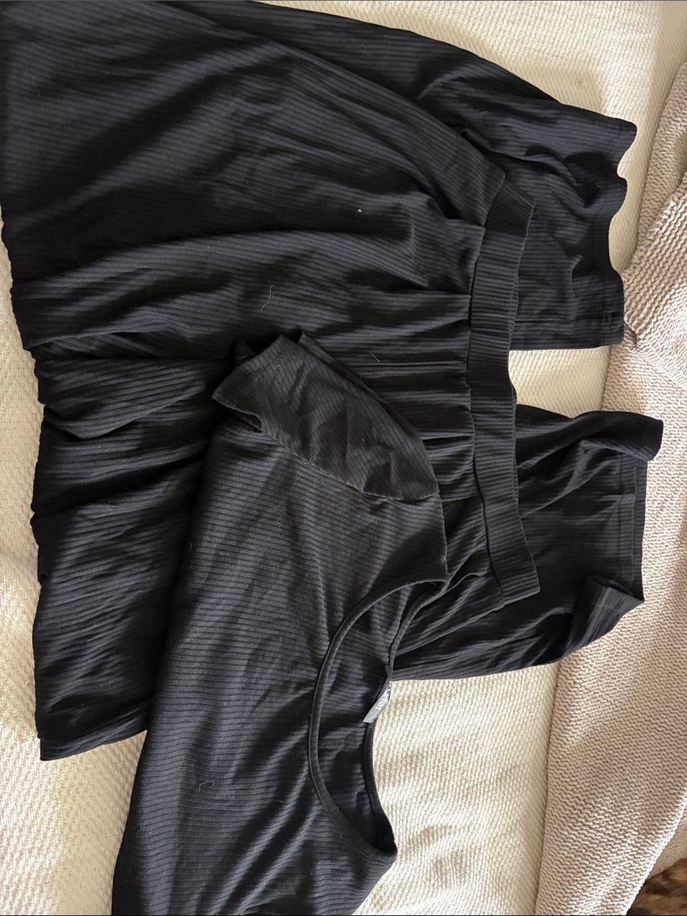 Black Ribbed Two-Piece Set - Top and pants